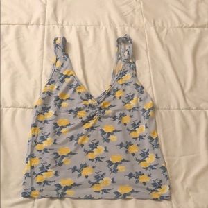 Yellow and Blue Flower Tank Top - S